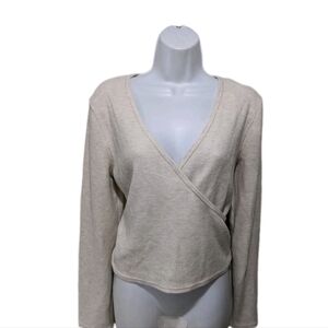 NWT Aerie Waffle Knit Faux Wrap Top Long Sleeve L #750